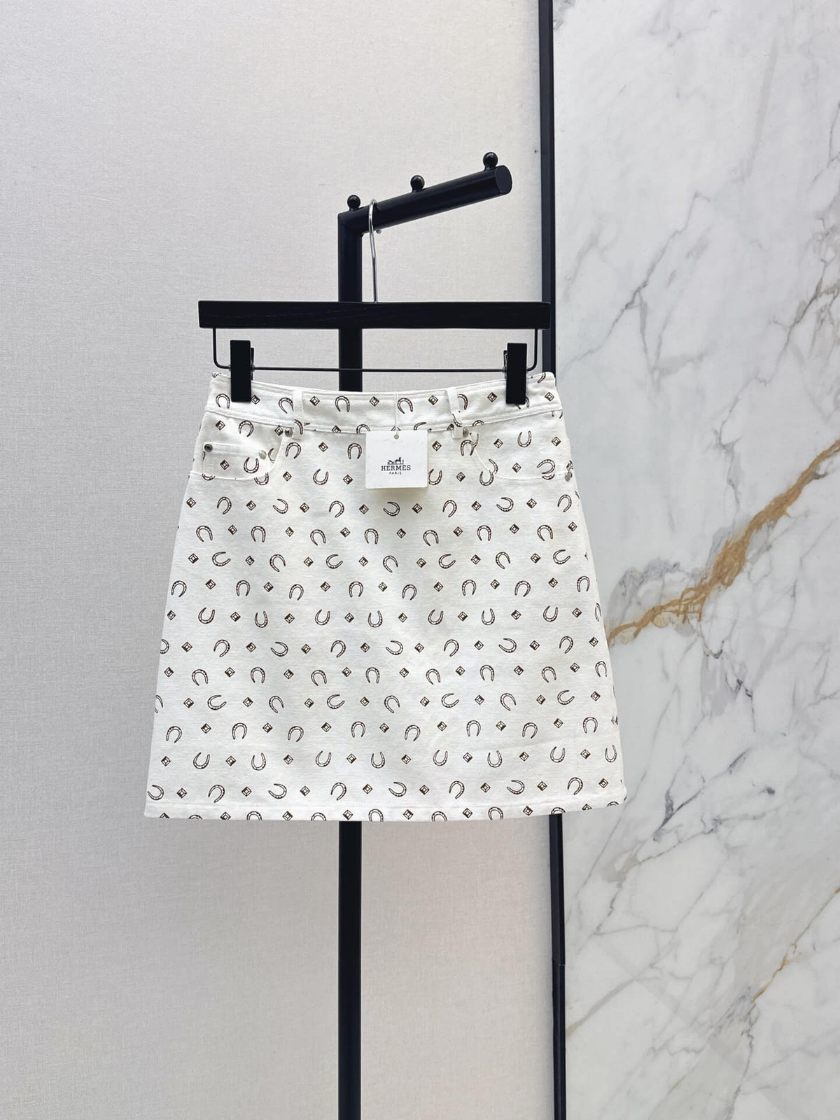 Horseshoe Print Denim Mini Skirt