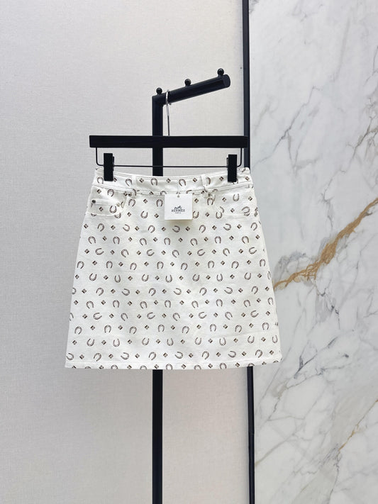 Horseshoe Print Denim Mini Skirt