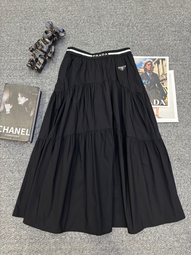 Logo Waist Tiered Midi Skirt