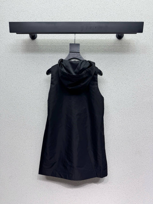 Drawstring Pocket Vest Hood Dress