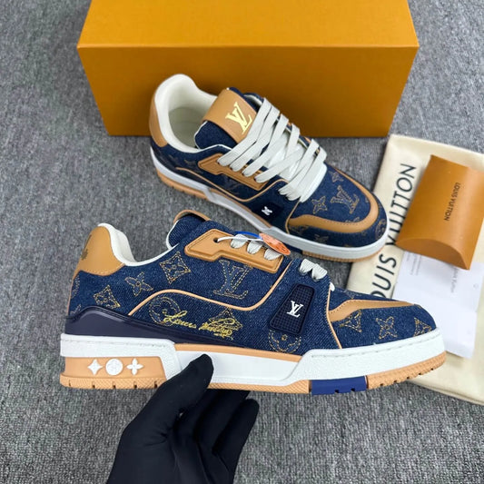 Denim Blue Embroidered Sneakers