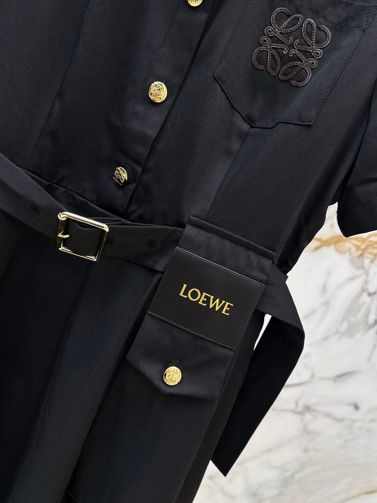 Lapel Short Sleeve Pocket Waist Tie Dress