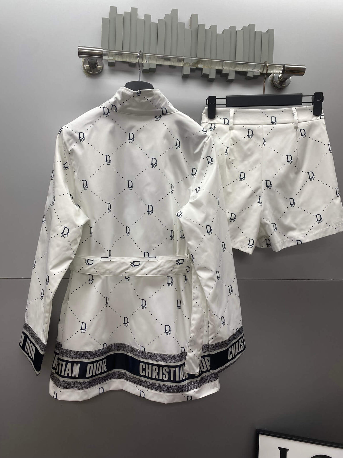 All Over Letter Print Stand Collar Jacket Skort Set