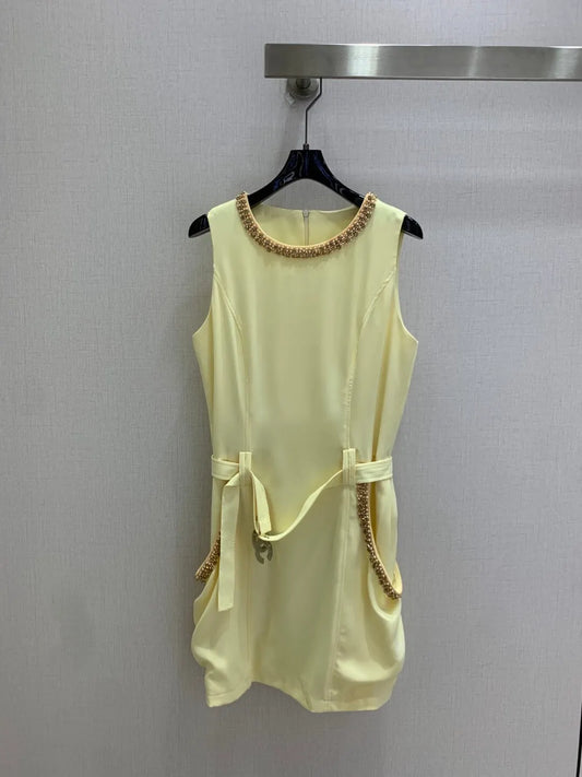 Pale Yellow Elegant Straight Dress