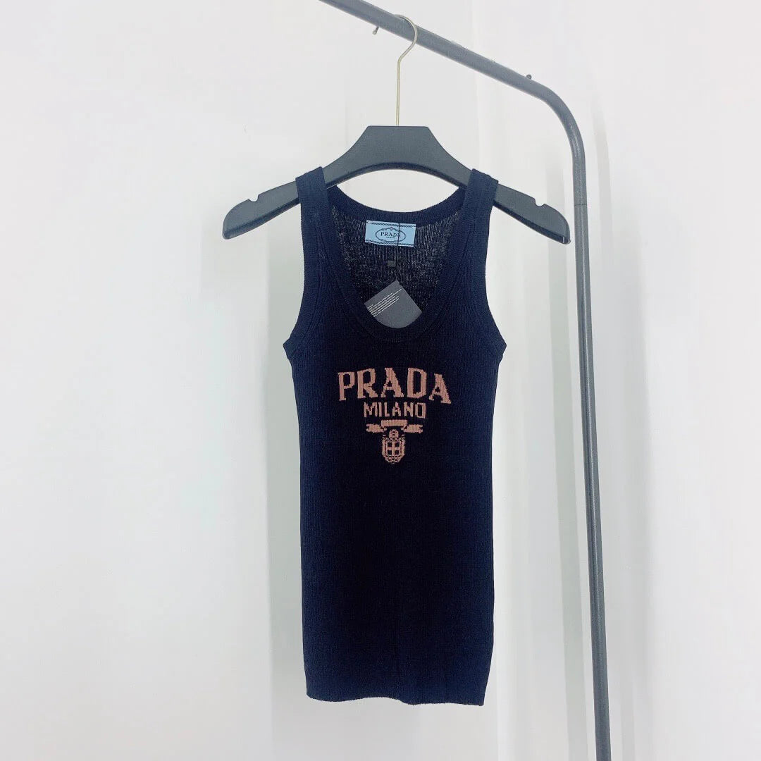 Letter Jacquard U-Neck Knitted Vest