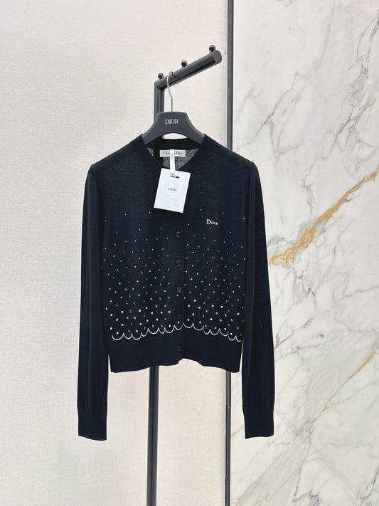 Gradient Rhinestone Crew Neck Cardigan