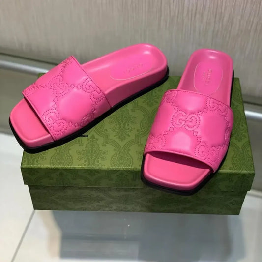Casual Embossed Pink Slide Sandals