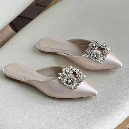 Pearl Snowflake Buckle Diamond Satin Sandals