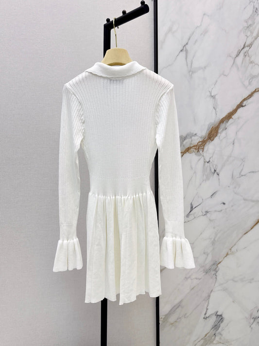 Collar Tie Flare Sleeve Knit Dress