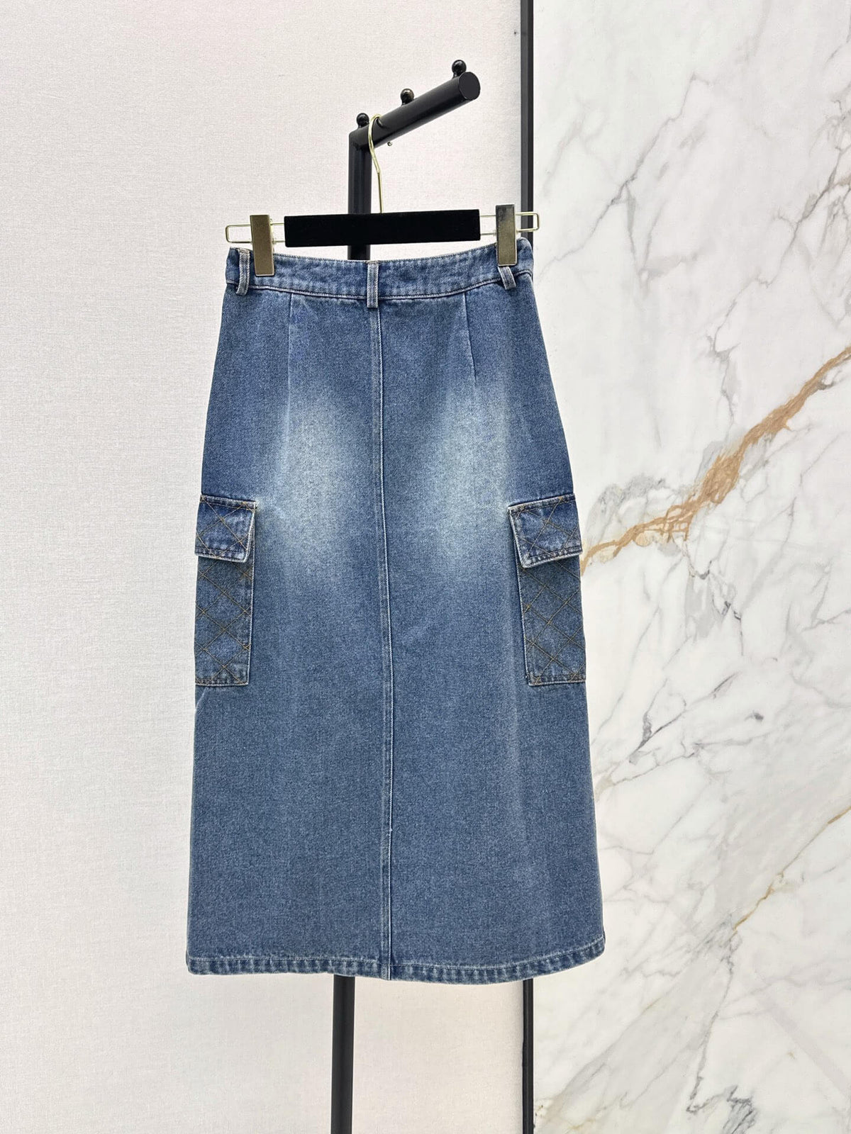 Cargo Denim Midi Skirt