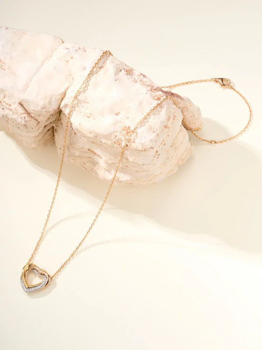 Tri-Tone Diamond Heart Pendant Necklace
