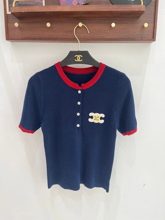 Chest Logo Half Button Knit Tee