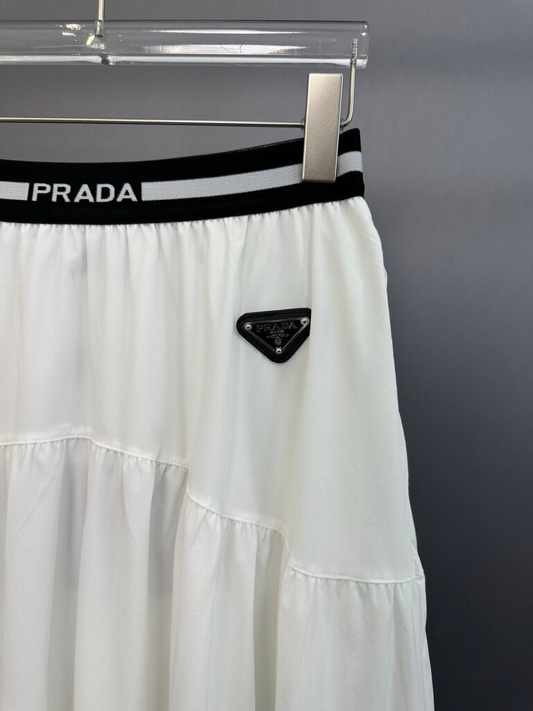 Logo Waist Tiered Midi Skirt