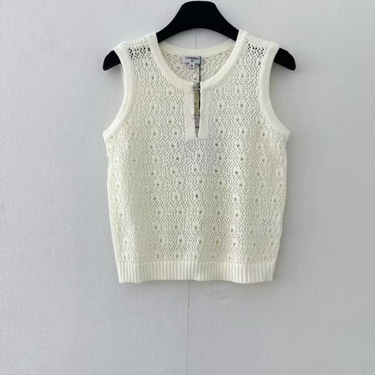 Hardware Trim Openwork Knit Vest