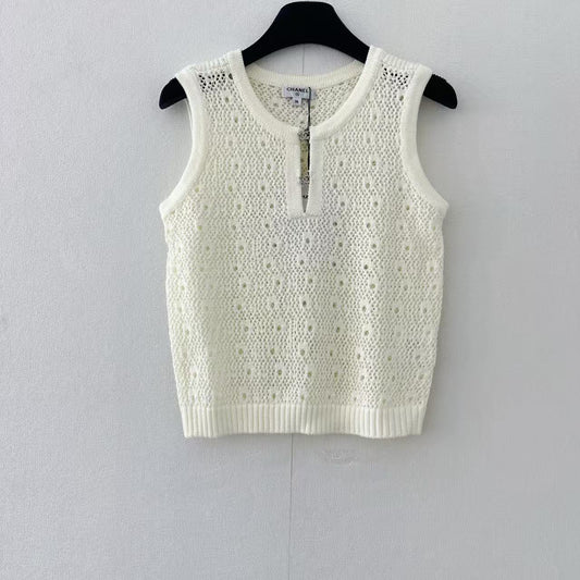 Hardware Trim Openwork Knit Vest