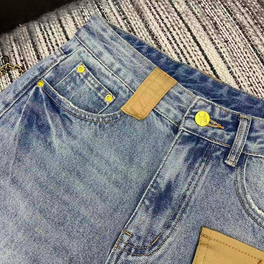Embossed Logo Wide Leg Jeans