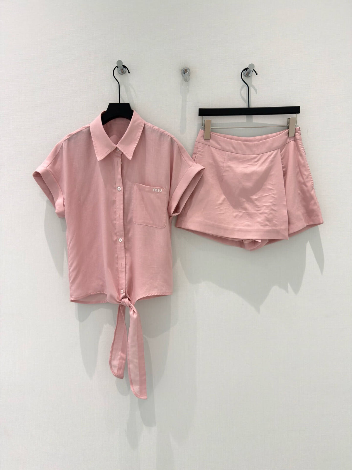 Tie Hem Shirt Skort Two-Piece Set