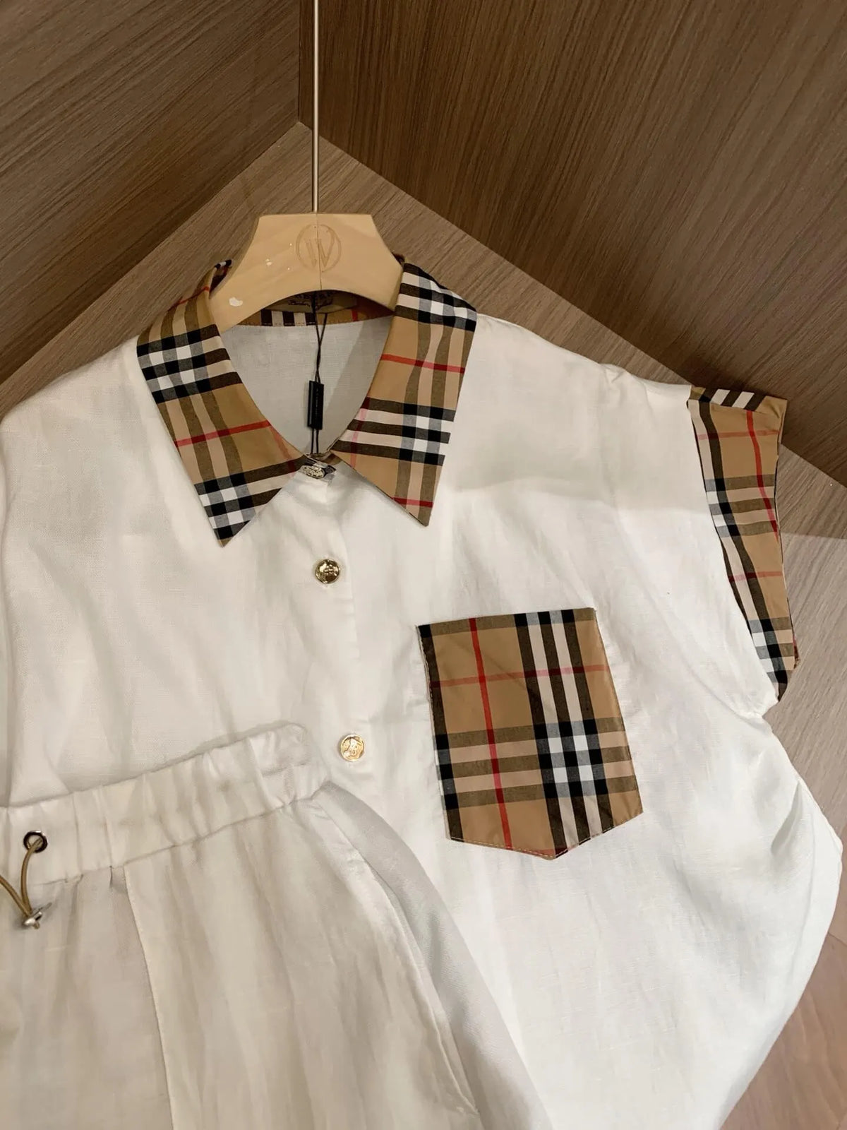 Vintage Plaid Patch Shirt Short Set