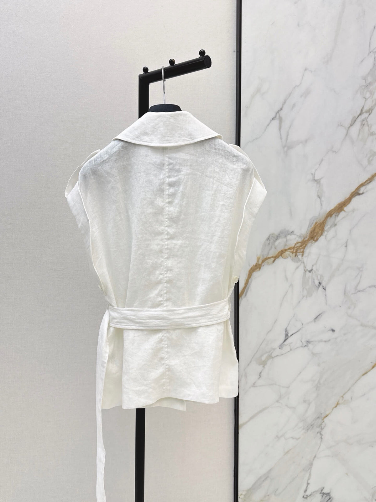 Belted Linen Trench Sleeveless Vest