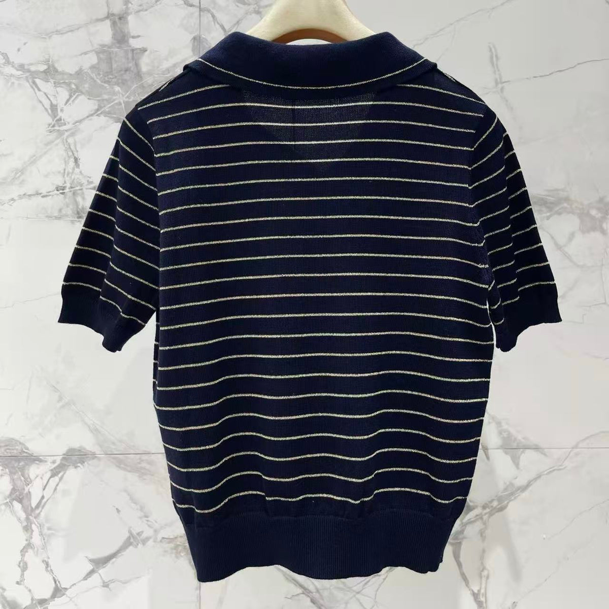 Color-Block Stripe Polo Knit Top