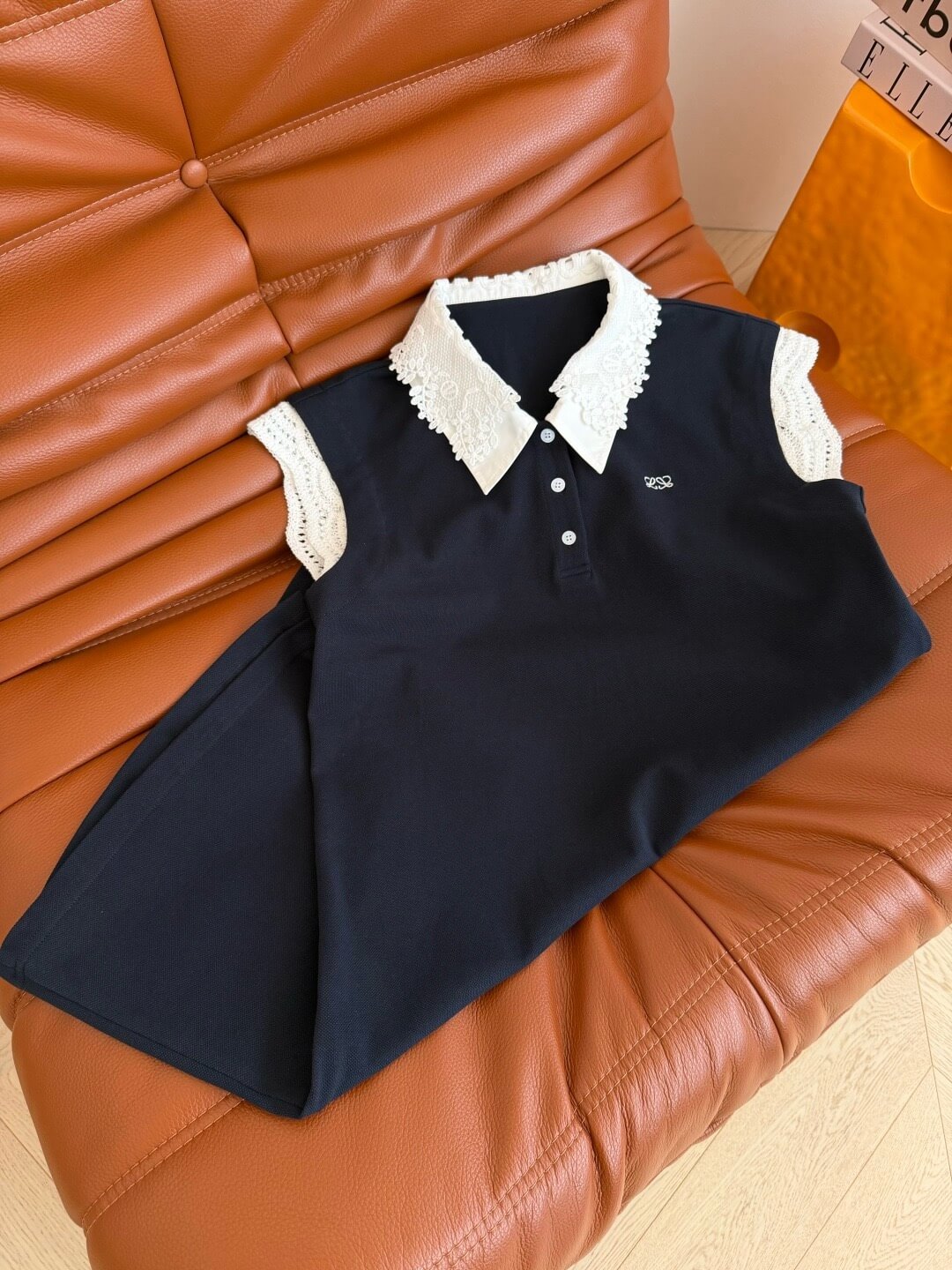 Lace Collar Sleeveless Polo Mini Dress