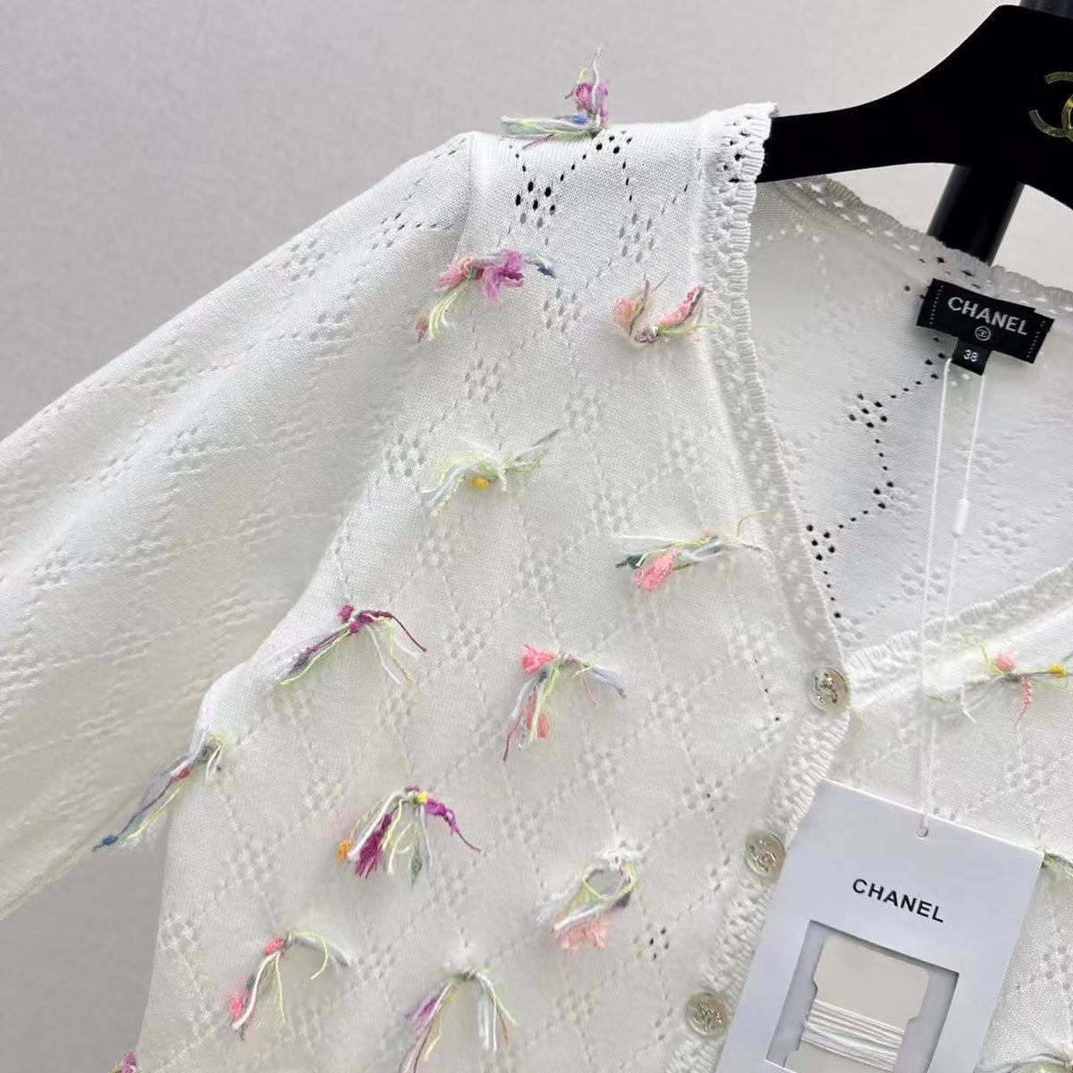 Colorful Floral Openwork Cardigan