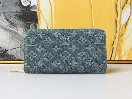 Denim All-Over Print Zip-Around Wallet