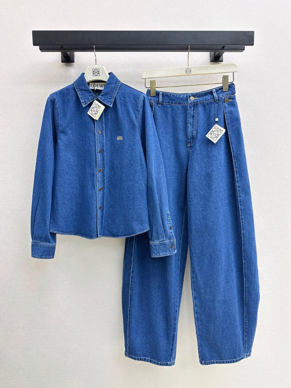 Logo Cropped Shirt Wide Leg Denim Set