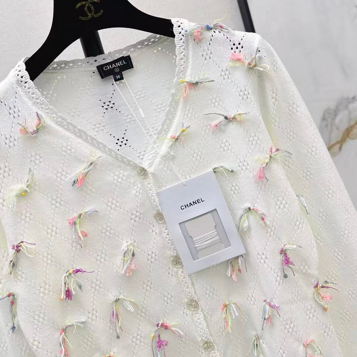 Colorful Floral Openwork Cardigan