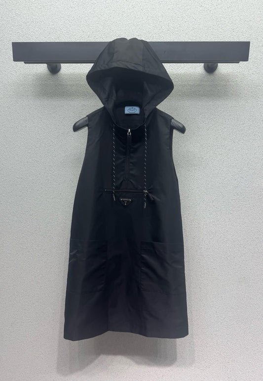 Drawstring Pocket Vest Hood Dress