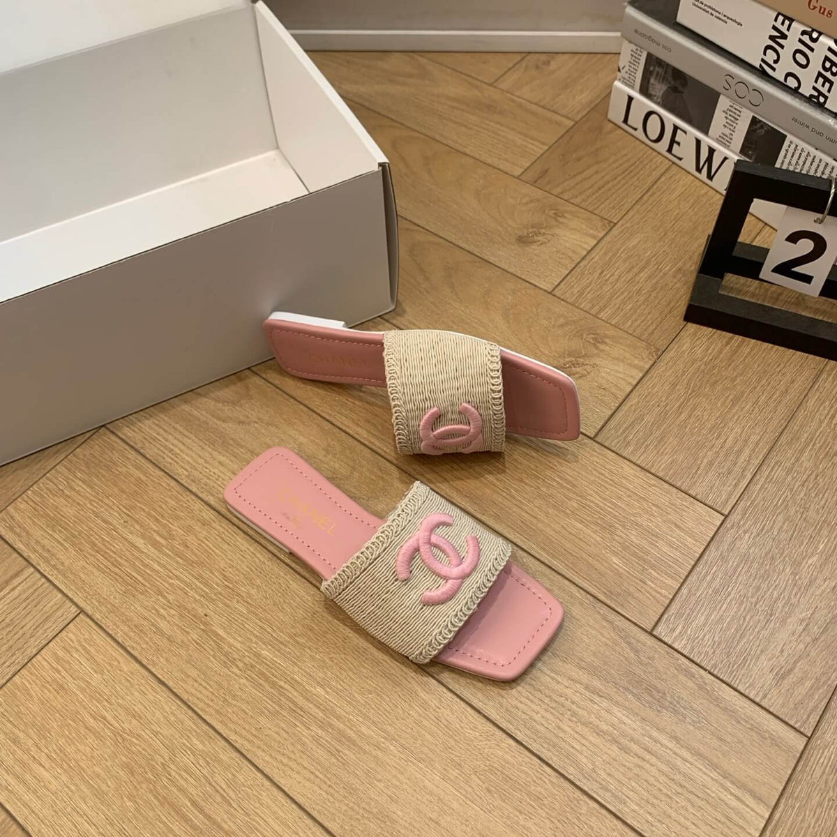 Vacation Style Square-Toe Woven Pink Sandals