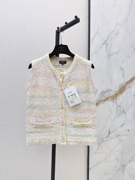 Pastel Fleck Round Neck Knit Vest