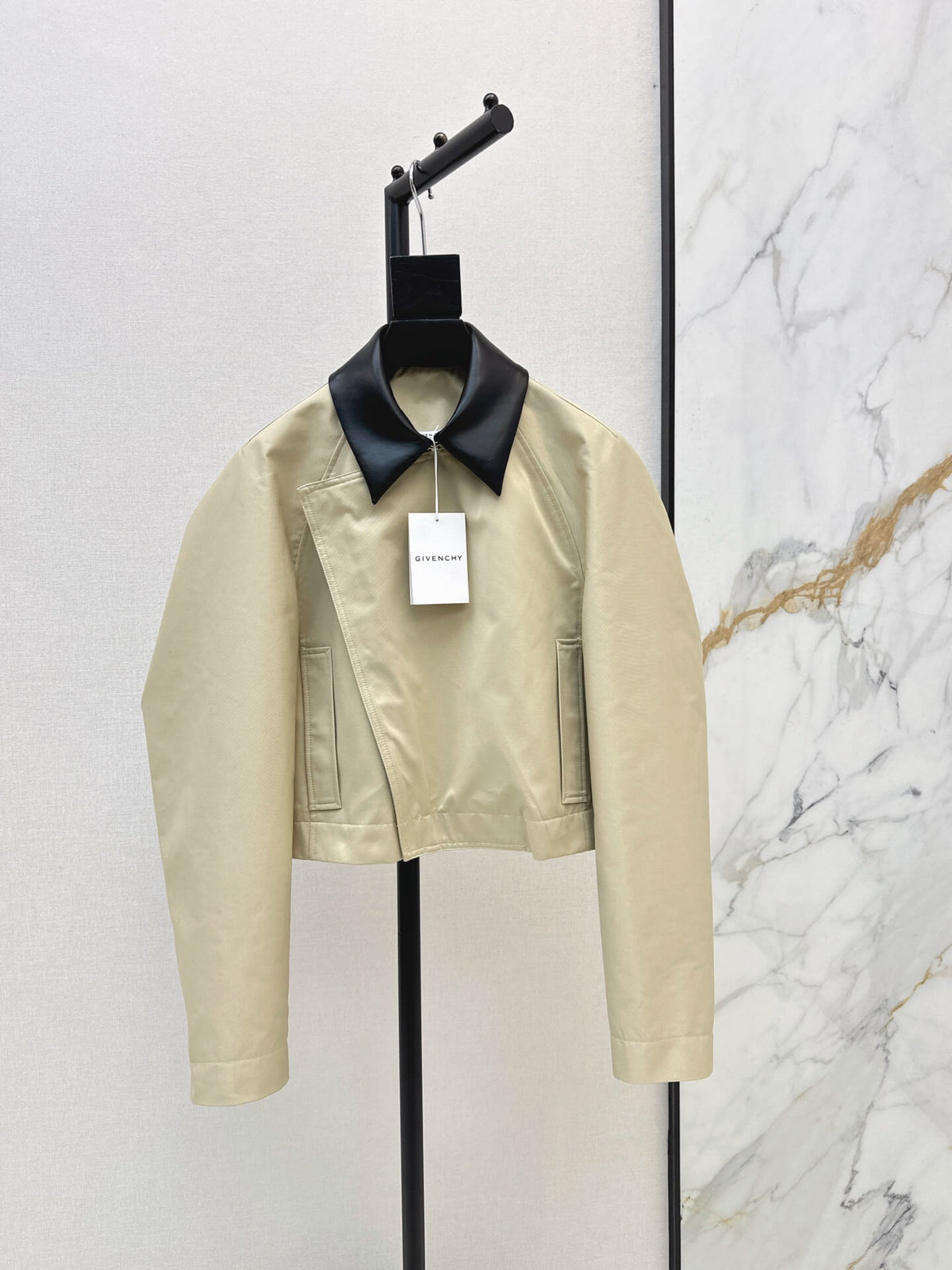 Khaki Leather Collar Biker Crop Top