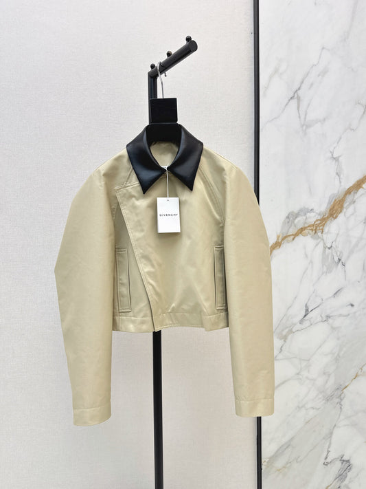 Khaki Leather Collar Biker Crop Top