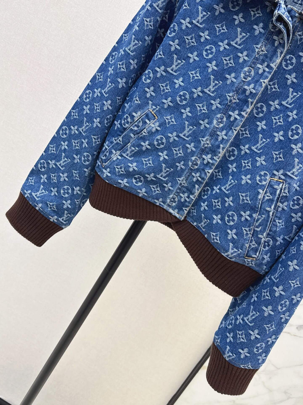 Allover Jacquard Rib Hem Denim Jacket