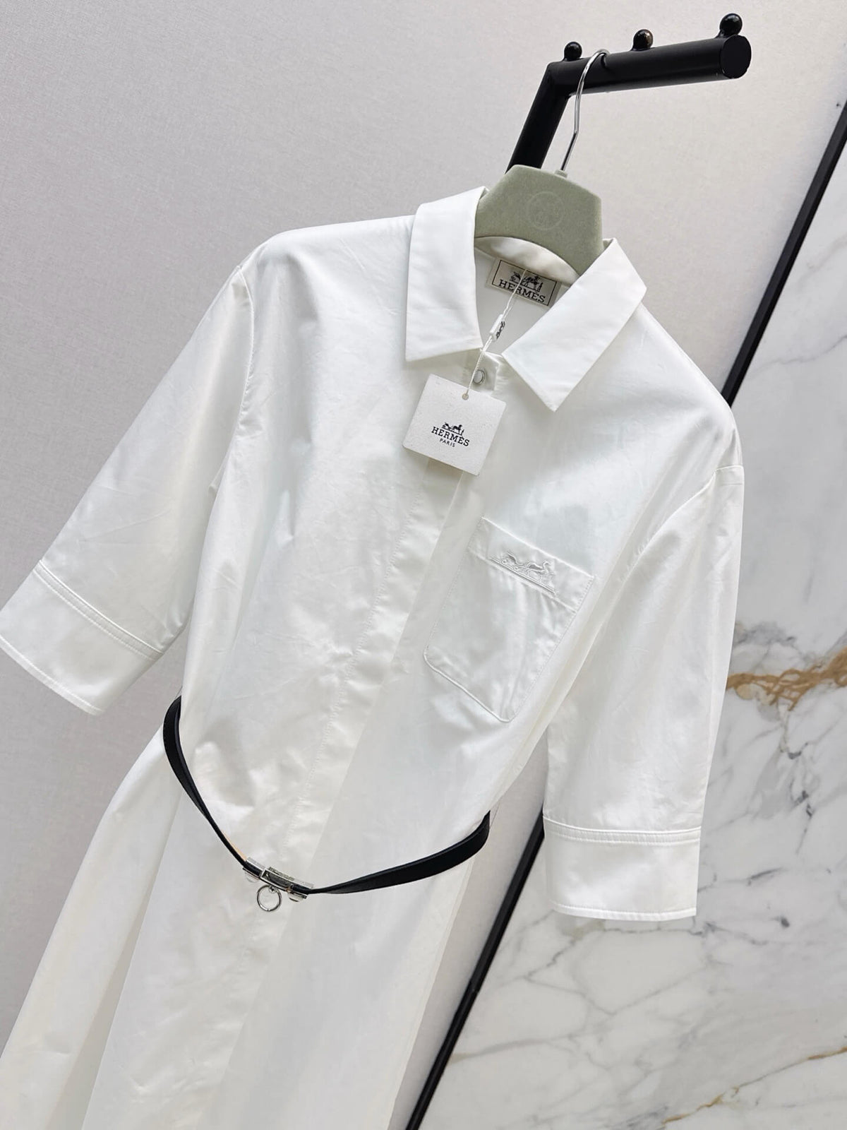 Belted Half Sleeve Shirt Mini Dress