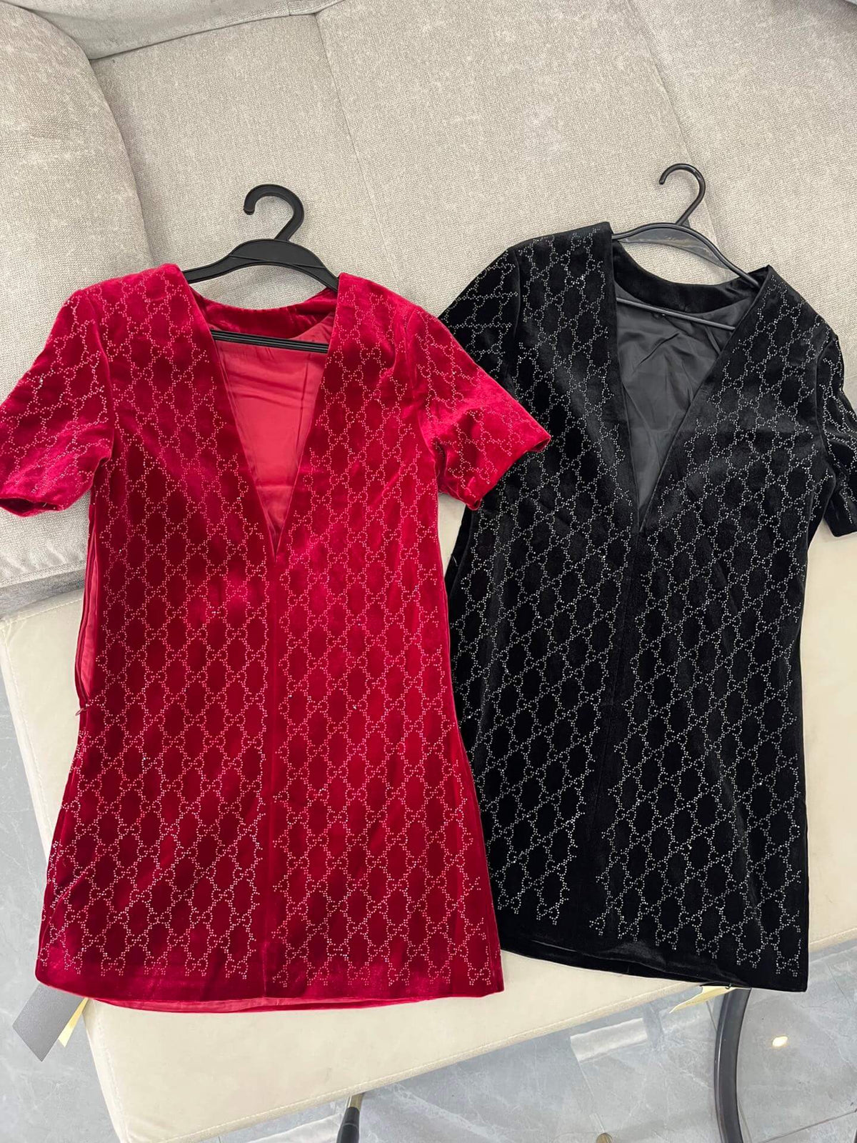 Rhinestone Velvet Mini Dress
