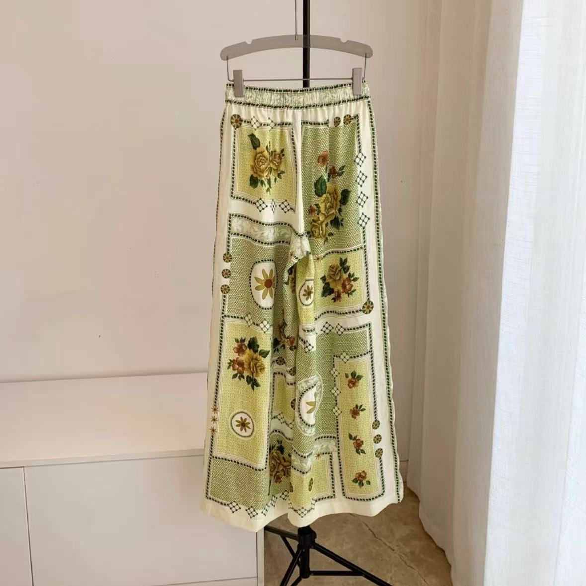 Resort Ramie Shirt and Wide-Leg Pants Set