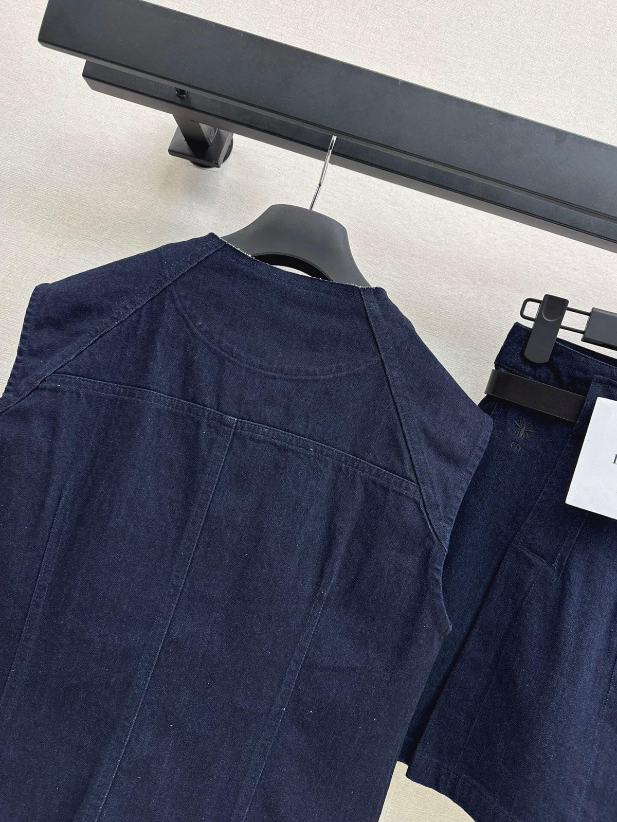 Dark Denim Vest Belted Skirt Set
