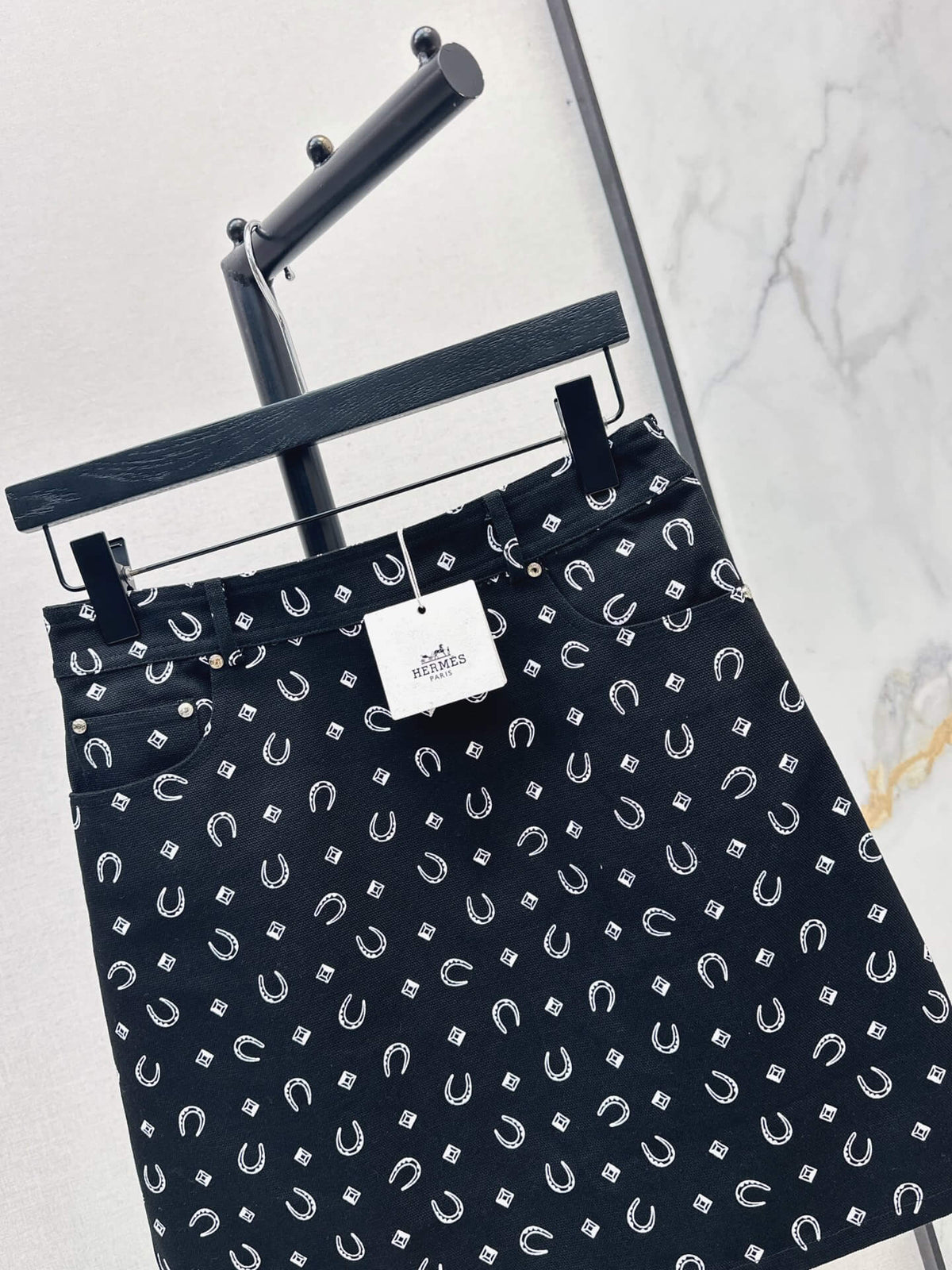 Horseshoe Print Denim Mini Skirt