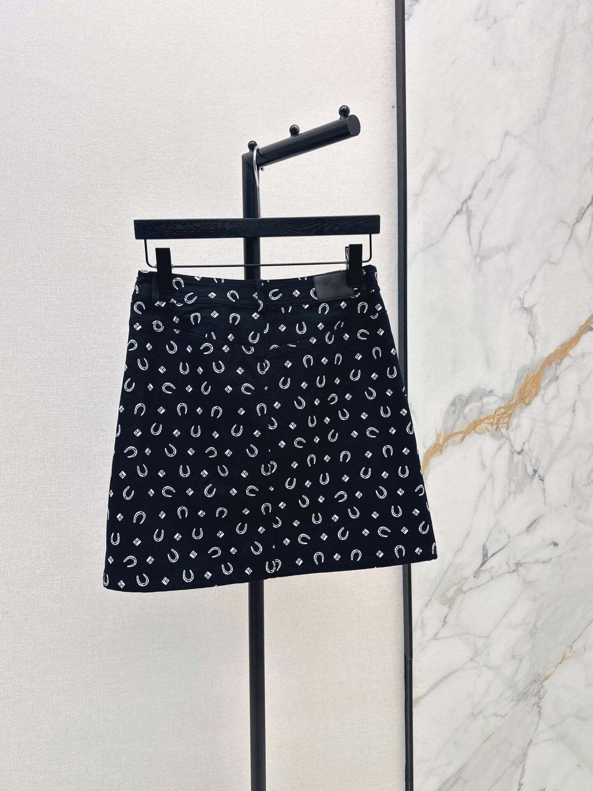 Horseshoe Print Denim Mini Skirt