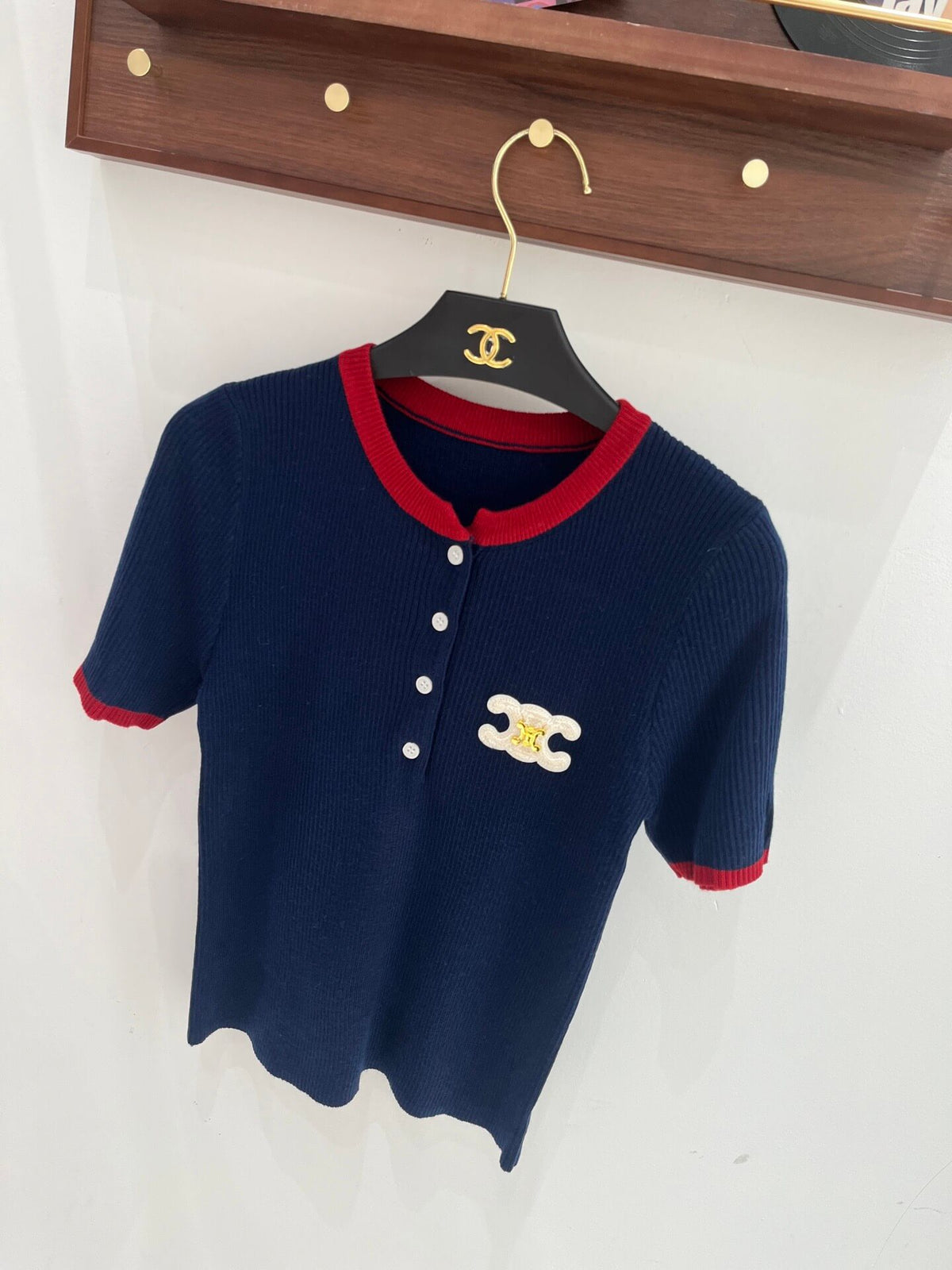 Chest Logo Half Button Knit Tee
