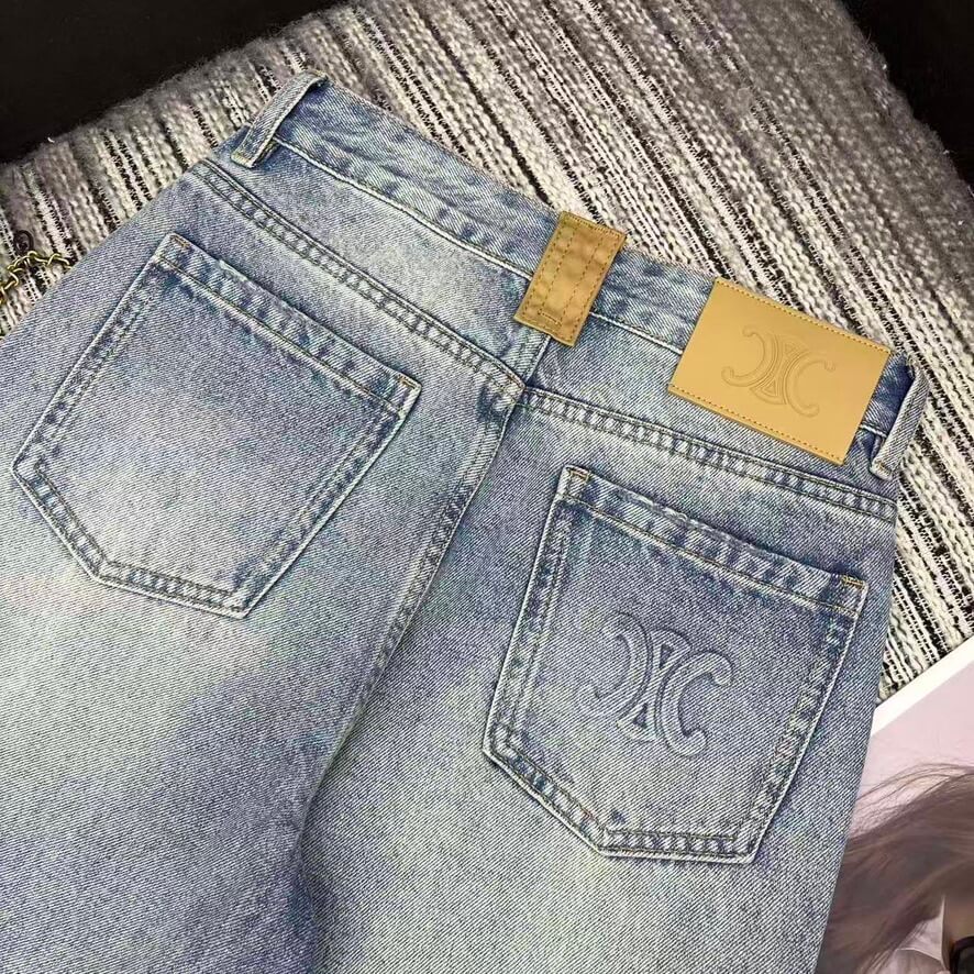 Embossed Logo Wide Leg Jeans