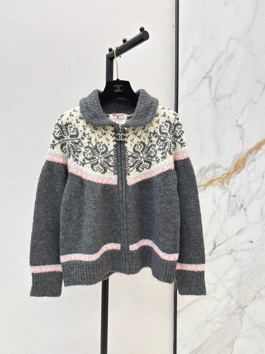 Collared Nordic Jacquard Sweater Jacket