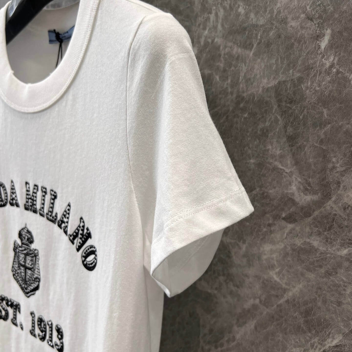 Diamond-Encrusted Letter Print Short Sleeve