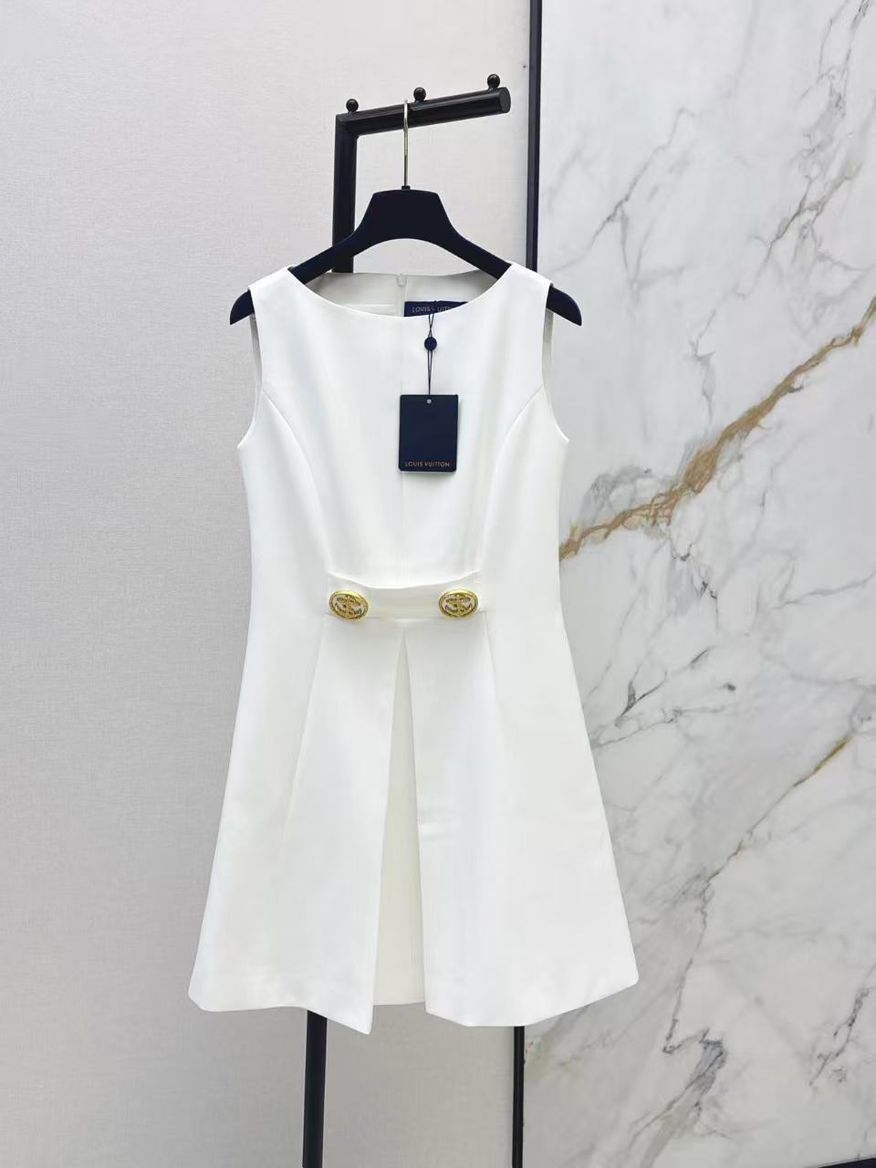 Gold Button Sleeveless Dress