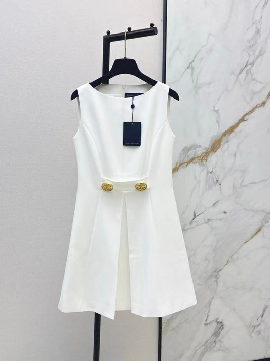 Gold Button Sleeveless Dress