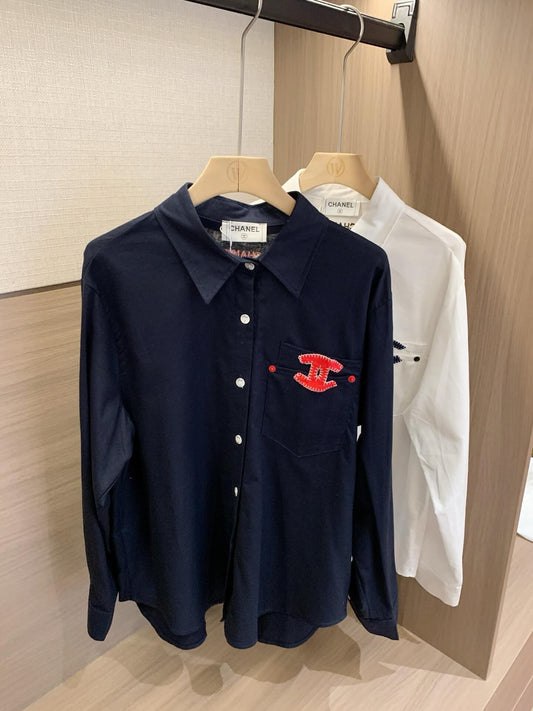 Embroidery Pocket Long Sleeve Shirt