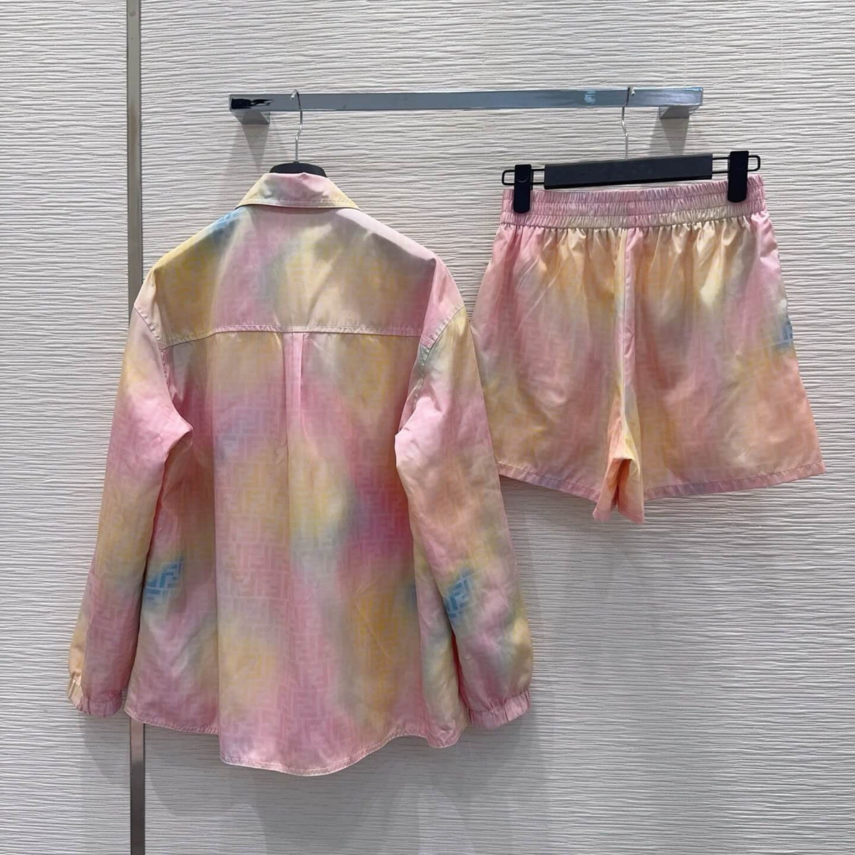 Gradient Pastel Shirt Elastic Waist Short Set