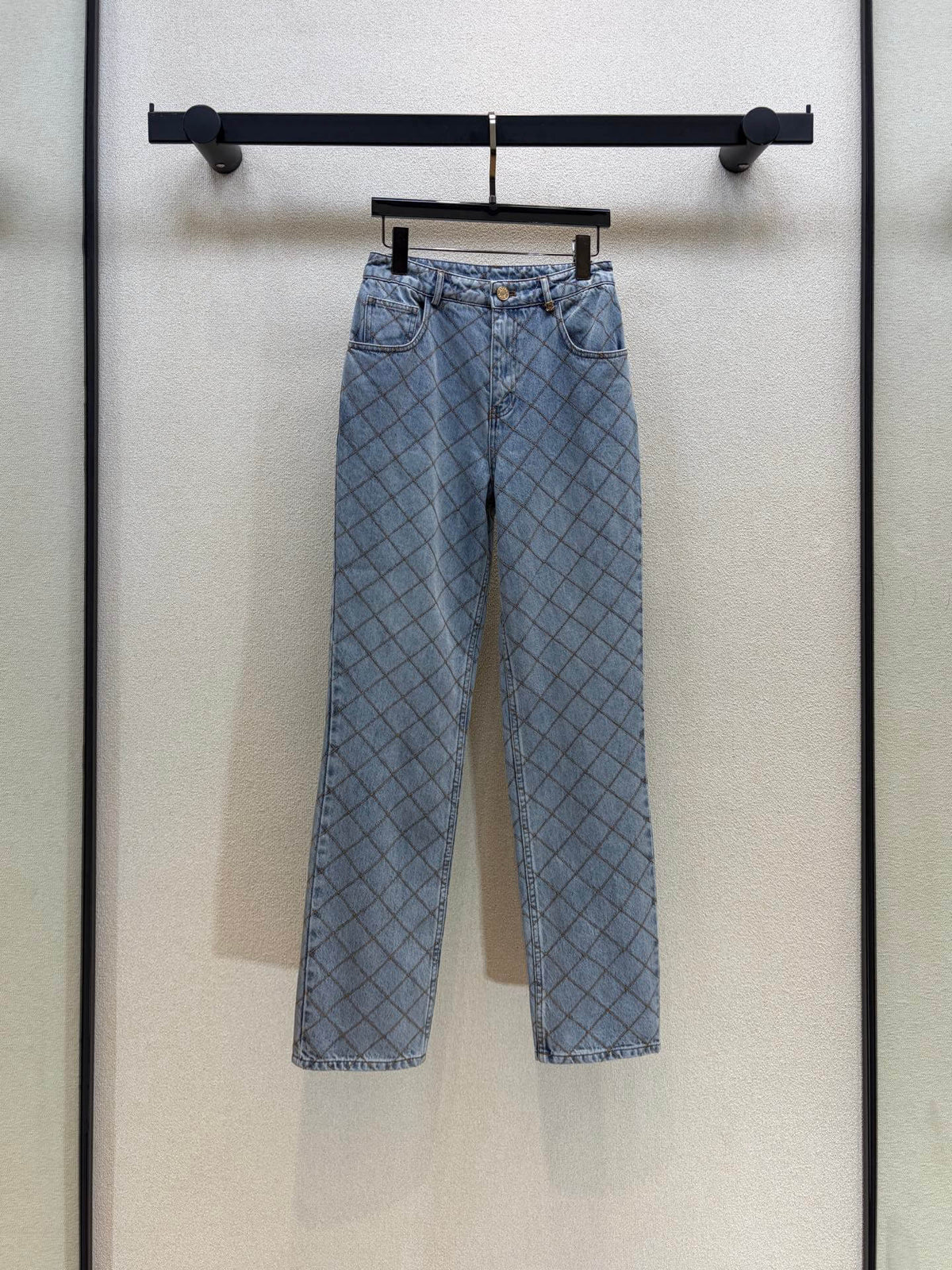 Rhombus Pattern Denim Pants